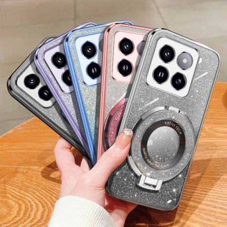 Протиударний чохол Plated Gradient Glitter Round Holder для Xiaomi 14 Pro - блакитний