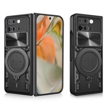 Чохол із шторкою камери CD фактурою та підставкою на Google Pixel 9 Pro Fold - чорний
