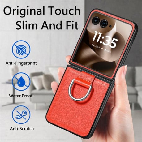 Противоударний чехол Litchi Texture на Motorola Razr 60 Ultra - оранжевий