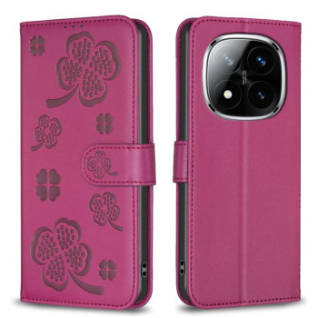Чехол-книжка Four-leaf Clasp Embossed на Redmi Note 14 Pro 4G - пурпурно-красный