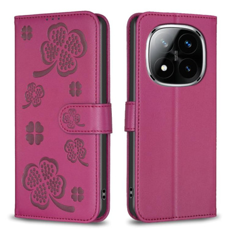 Чохол-книжка Four-leaf Clasp Embossed на Redmi Note 14 Pro 4G - пурпурно-червоний