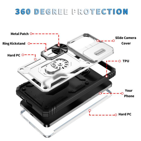 Противоударный чехол Sliding Camshield для Samsung Galaxy S25 Edge 5G - White+Black