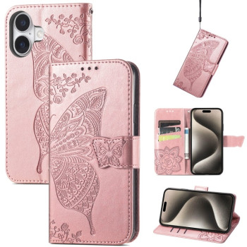 Чехол-книжка Butterfly Love Flower Embossed для iPhone 16 - розовое золото
