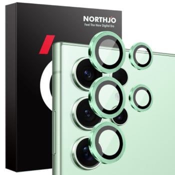 Захисне скло NORTHJO Glitter Camera Lens Protector Tempered Glass Metal Ring для Samsung Galaxy S25 Ultra 5G - зелене