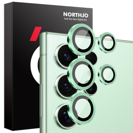 Защитное стекло NORTHJO Glitter Camera Lens Protector Tempered Glass Metal Ring на Samsung Galaxy S25 Ultra 5G - зеленое