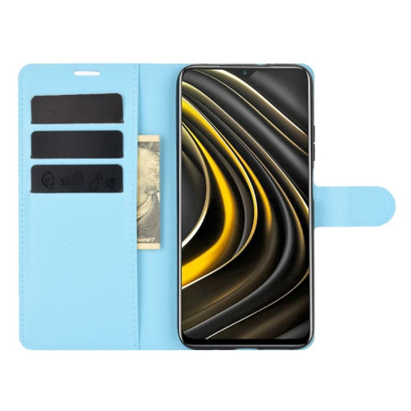 Чехол-книжка Litchi Texture на Xiaomi Poco M3 - голубой