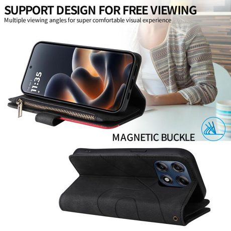 Чохол-книжка Dual-color 9 Card Slots Zipper Wallet Leather на Motorola Edge 70 Pro 5G — чорний