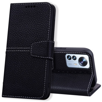 Чехол-книжка Litchi RFID Leather для Xiaomi 12 Pro - черный