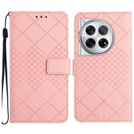 Чохол-книжка Rhombic Grid Texture для OnePlus 12 5G Global - рожевий