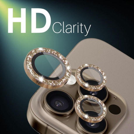 Захисне скло NORTHJO Glitter Camera Lens Protector Tempered Glass Metal Ring на iPhone 16 Pro / 16 Pro Max - коричневе