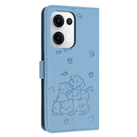 Чохол-книжка Embossed Kitten Phone Leather для OPPO Reno13 5G Global - синій