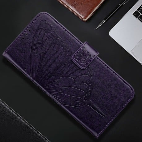 Чехол-книжка Embossed Butterfly для Realme GT 6T 5G Global - фиолетовый