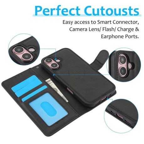 Чехол-книжка Calf Texture 2 in 1 Detachable Magnetic на iPhone 16 - черный