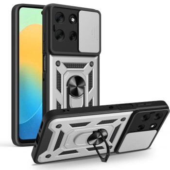 Чехол со шторкой на камеру Sliding Camshield и подставкой на Motorola Moto G56 5G - серебристый