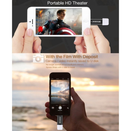 Флешка на 32GB для iPhone, iPad, USB, Micro USB POFAN F02 с отпечатком пальца Черная