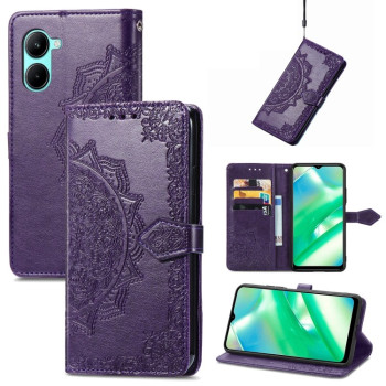 Чехол-книжка Mandala Embossing Pattern на Realme C33 - фиолетовый