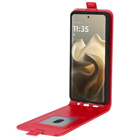 Чехол Cross Leather Ring Vertical Zipper Wallet для Motorola Edge 60 Pro - красный