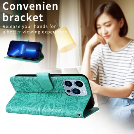 Чехол-книжка Embossed Sunflower для OPPO Reno13 Global - зеленый