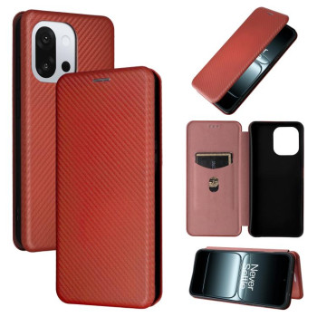 Чехол-книжка Carbon Fiber Texture на OnePlus 13T - коричневый