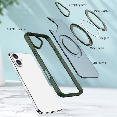 Противоударный чехол Wing Series MagSafe Magnetic Ring Holder для  iPhone 16 Plus - зеленый