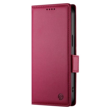 Чехол-книжка Side Buckle Magnetic Frosted Leather для Xiaomi Poco F7 - винно-червоний