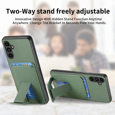 Противоударный чехол Carbon Fiber Card Bag для Samsung Galaxy A35 5G - зеленый