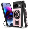 Протиударний чохол Ring Holder Carbon Fiber PC Hybrid TPU для Google Pixel 9/9 Pro - рожеве золото