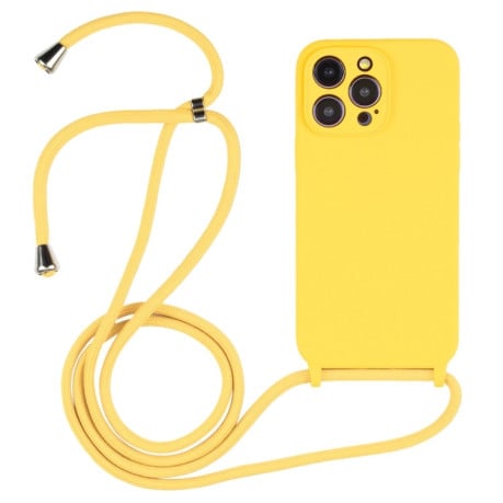 Чехол Crossbody Lanyard Liquid Silicone Caseна iPhone 15 Pro - желтый