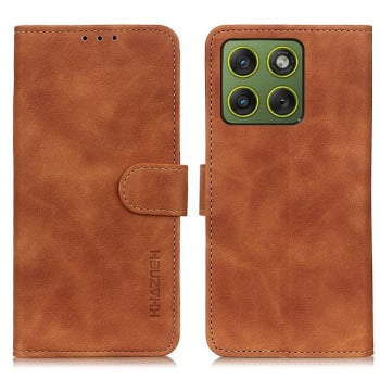 Чехол-книжка KHAZNEH с матовой фактурой Cowhide и магнитным хлястиком на Motorola Edge 70 5G — коричневый