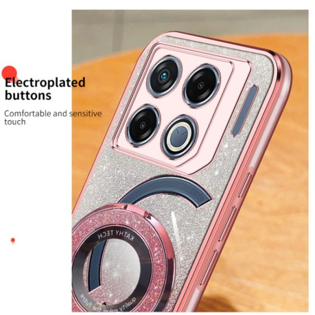 Противоударный чехол Plated Gradient Glitter Round Holder для Infinix GT 20 Pro - черный