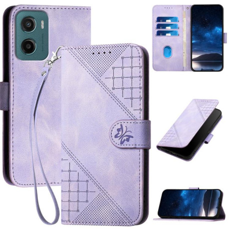 Чехол-книжка Grid Stitching Leather Phone Case with Lanyard для для Motorola Moto G05 - фиолетовый