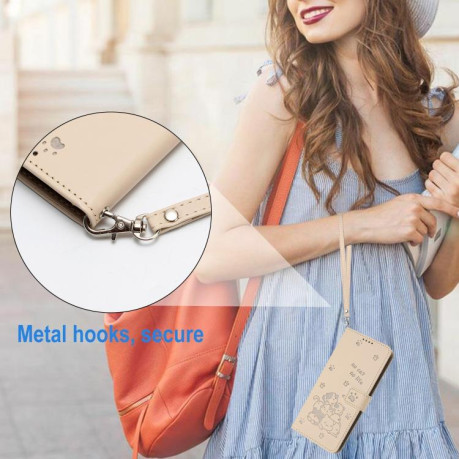 Чехол-книжка Embossed Kitten Phone Leather для Xiaomi Redmi A5 4G / Poco C71 - бежевый