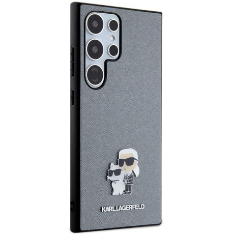 Оригінальний чохол Karl Lagerfeld Saffiano Karl &amp; Choupette Metal Pin для Samsung Galaxy S24 Ultra - Gray/gray(KLHCS24LPSAKCMPG)