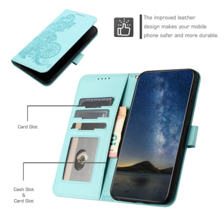 Чехол-книжка Embossed Flower Zipper Leather на Redmi Note 14 5G/Poco M7 Pro 5G - голубой