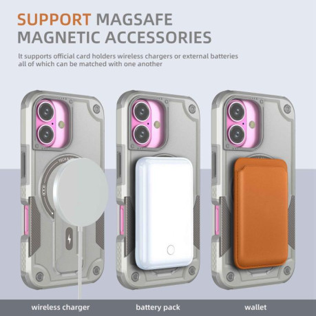 Противоударный чехол MagSafe Holder Armor PC Hybrid для iPhone 17 - серый