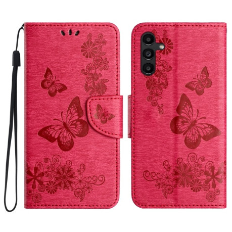 Чохол-книжка з тисненням &quot;метелика&quot; та магнітним хлястиком на Samsung Samsung Galaxy A36/A56 5G - червоний