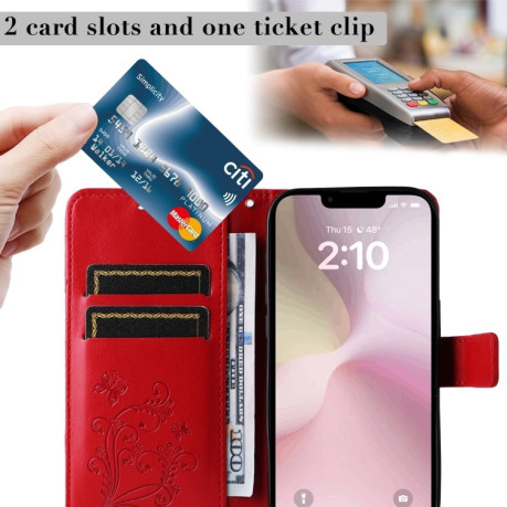Чехол-книжка Embossed Butterfly для iPhone 16e - красный