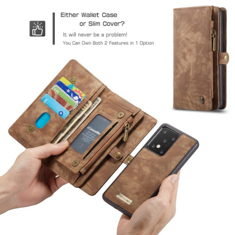 Чохол-гаманець CaseMe 008 Series Zipper Style на Samsung Galaxy S20 Ultra-коричневий