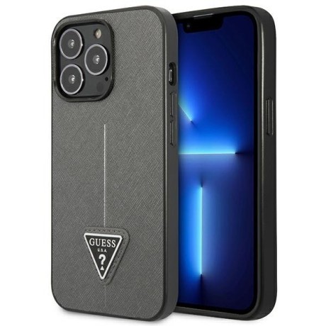 Оригінальний чохол Guess SaffianoTriangle Logo для iPhone 14 Pro Max - silver