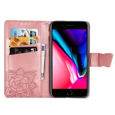Чехол-книжка Butterfly Love Flower Embossed для iPhone 16e - розовое золото
