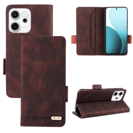 Чехол-книжка Magnetic Clasp Flip на OPPO Reno14 F 5G / 4G - коричневый