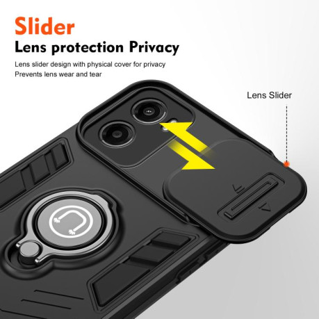 Противоударный чехол Sliding Camshield Ring Holder для Motorola Moto G05 - черный