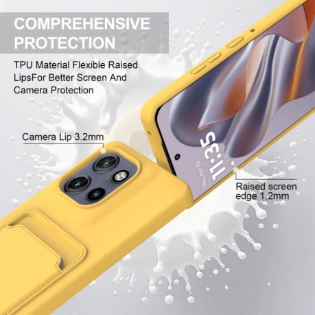Силиконовый чехол Integrated Card Bag Solid Color Liquid Silicone на Motorola Edge 50 Neo / 60 Neo — жёлтый