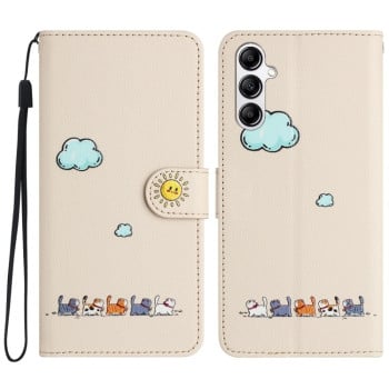Чохол-книжка Cartoon Cats Leather для Samsung Galaxy A25 5G - бежево-білий