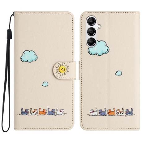 Чехол-книжка Cartoon Cats Leather для Samsung Galaxy S23 FE 5G - бежево-белый