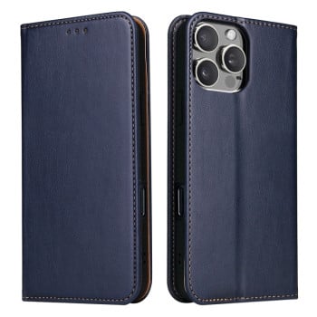 Кожаный чехол-книжка Fierre Shann Genuine leather для iPhone 16 Pro - синий
