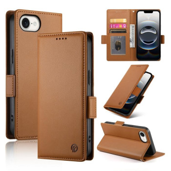 Чехол-книжка Side Buckle Magnetic Frosted Leather для iPhone 16e - коричневый