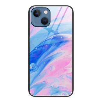 Противоударный стеклянный чехол Marble Pattern Glass на iPhone 14 - Pink