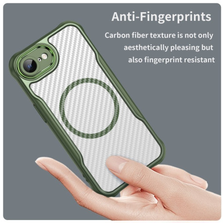 Ударозахисний чохол Carbon Fiber Texture MagSafe Translucent на iPhone 16e - зелений