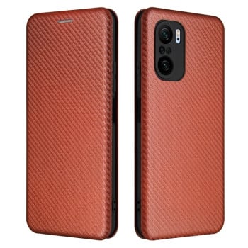 Чохол-книжка Carbon Fiber Texture на Xiaomi Mi 11i/Poco F3/Redmi K40/K40 Pro - коричневий